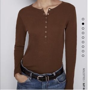 ZARA  brown button long sleeve shirt